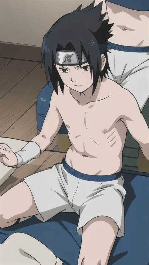 Sasuke, shirtless, underpants, white briefs, massage table, 12-year-old boys,