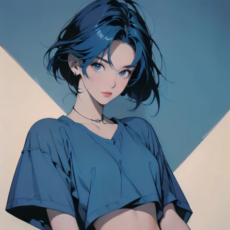 Trigun、A beautiful woman、Movie Posters、Upper Body、Model pose、mysterious、Small breasts、Blue Hair、Short sleeve