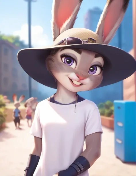 female, judyhopps, ((slim judy hopps)), (front view), (cinematic lighting), backlighting, (shaded), detailed background, by dagasi, (by personalami), [by Ruan Jia],, (solo), photorealistic, hyperrealistic,