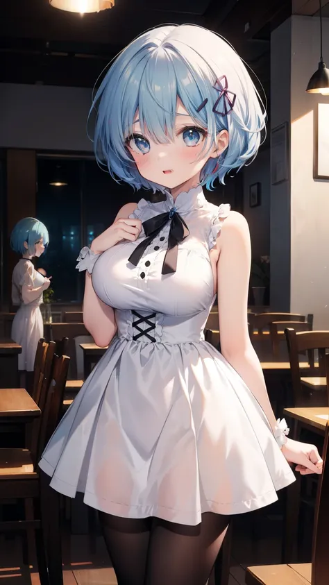Rem from Re:NULL、light blue hair、short hair、table top、High resolution、many girls multiple girls、large crowd、lots of cute girls、big and full breasts、naughty body、See-through、throw、、whole body、Are standing、Look up at me、confused face、blush、embarrassing、Excit...