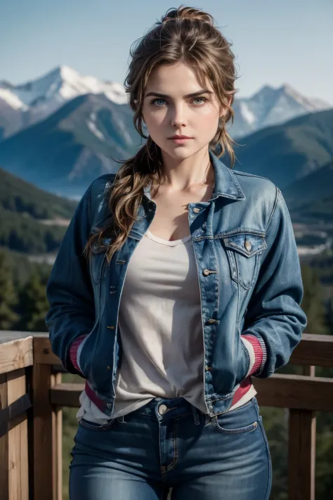 Keri Russell, breack, Top Quality, Masterpiece, 1 Girl, Beautiful Face, (Photorealistic Photos:1.3), Rim Lighting, (High Detail Skin:1.2), 8K UHD, DSLR, High Quality, High Definition, 4K, 8K, Bokeh, (Real: 1.3), pretty Face, 25 years old, jeans and jacket,...