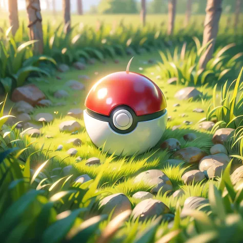 (illustration, best quality, masterpiece, official art:1.1), pokeball, grass floor