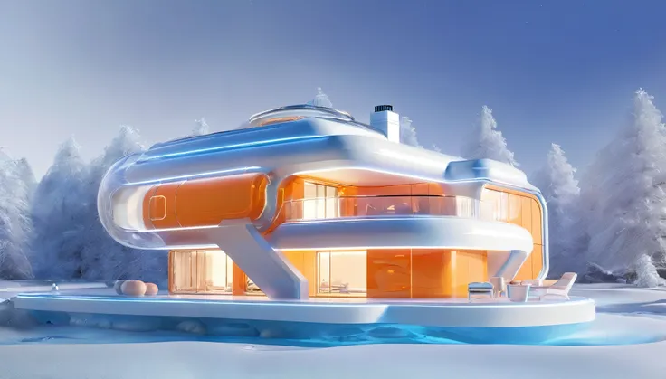 Orange shaped house,Technology,future,light,Super big and cute,Orange,cartoon,3d,Disney animation style,panoramic,Super Fine,Ultra Detailed,Ultra HD
