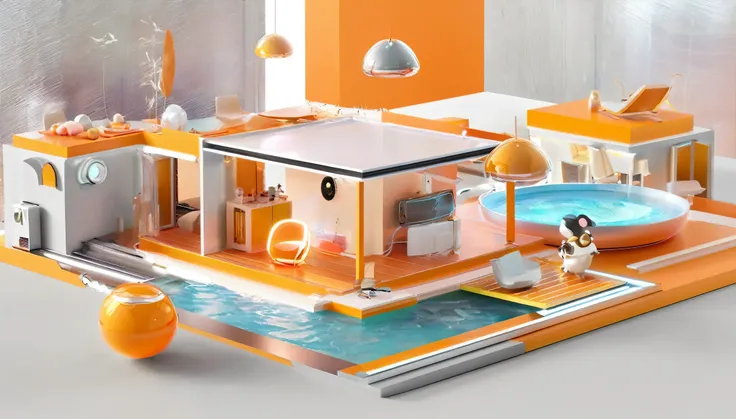 house,Technology,future,2074,light,Super big and cute,Orange,cartoon,3d,Disney animation style,panoramic,Super Fine,Ultra Detailed,Ultra HD