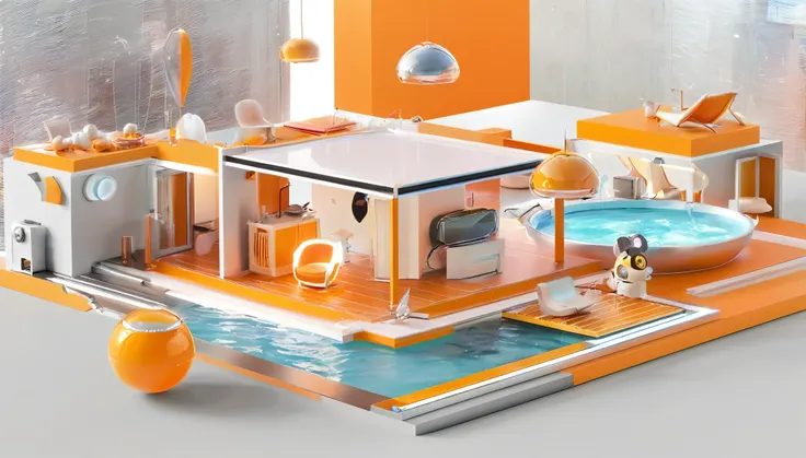 house,Technology,future,2074,light,Super big and cute,Orange,cartoon,3d,Disney animation style,panoramic,Super Fine,Ultra Detailed,Ultra HD