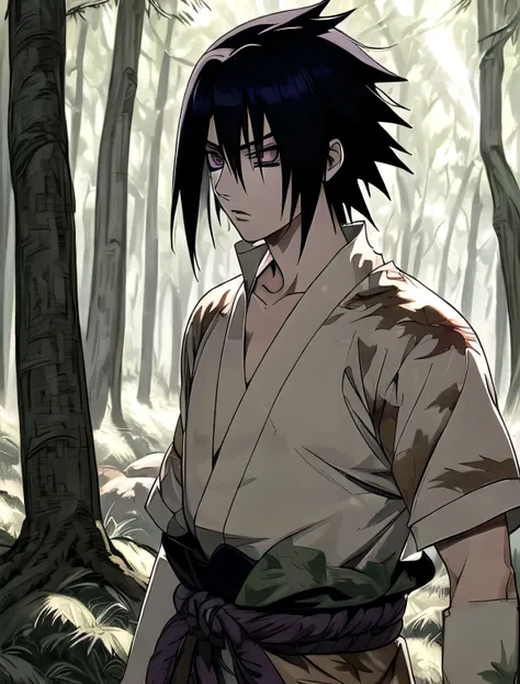 (masterpiece), best quality, expressive eyes, perfect face, sasuke uchiha, noon, forest, sunlight, light, mottled leaves, cold, ...