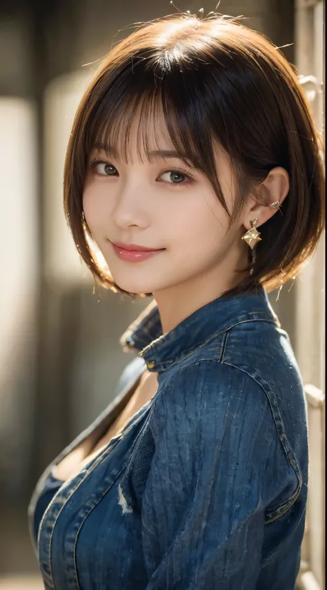 (Highest quality, masterpiece:1.3, Ultra-high resolution), (Very detailed, Caustics, 8k), (Realistic:1.4, RAW shooting), 1 girl, (Look at the camera with a smile), 20-year-old, cute, Japanese, Gradient Hair Color, Wolf Bob Cut Hairstyle, Ponytail hairstyle...