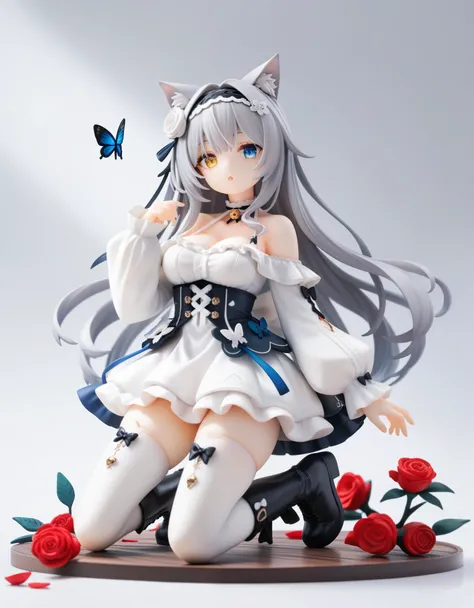 score_9,score_8_up,score_7_up, source_anime,
1girl, solo, animal ears, long hair, heterochromia, breasts, butterfly, blue eyes, cleavage, bug, flower, dress, white background, cat ears, thighhighs, simple background, looking at viewer, very long hair, long...