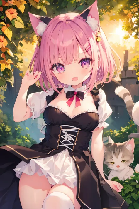 NSFW,7-year-old girl、dirndls、Wearing a collar、Very beautiful and Shining Eyes、Shining Eyes、1 girl、Large Breasts、Big Mouth、high school girl、Cat ear、Transparent pink short hair、