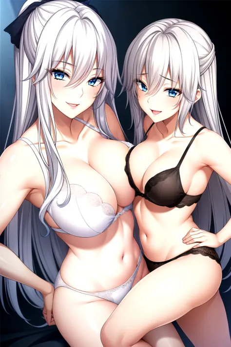 mother and daughter，light滑的皮肤, , lace, underwear,full body pictures, white hair,blue eye,long hair, short hair,1 girl, 25 years ...