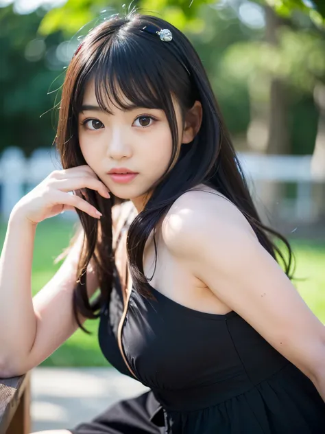 (Best-quality, Masterpiece, Ultra-High-Resolution, (Photorealistic:1.4), Raw Photo, depth of field, professional lighting, perfect anatomy, extremely details), (1girl, 15-years-old, the most famous Japanese idol), (((wearing summer-dress with cute-design))...