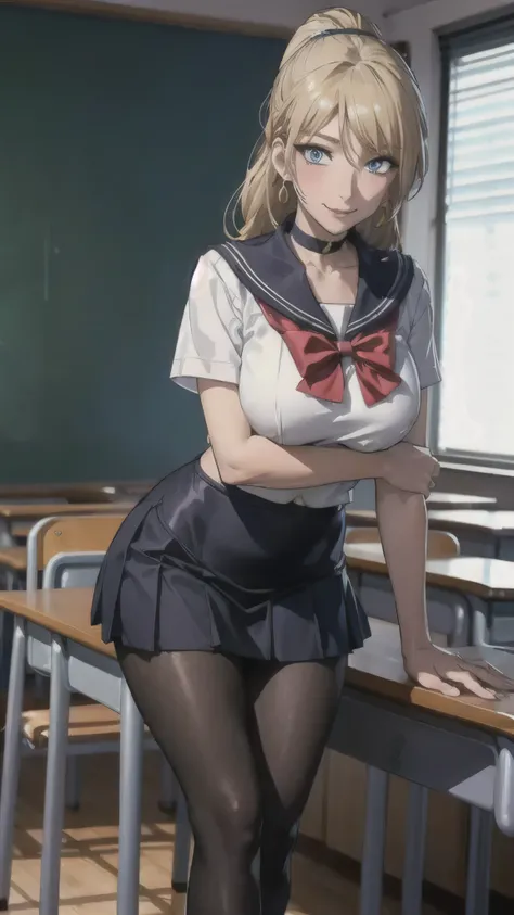 ((high school girl)),((school uniform)),((White blouse)),(((Pleated mini skirt))), ((A shy smile)),((Beautiful feet)),((Beautiful legs)),Ultra-high resolution, Mature Woman, Mature Woman, Very detailed, ((Big Breasts)), Perfect hands, Detailed fingers, Bea...
