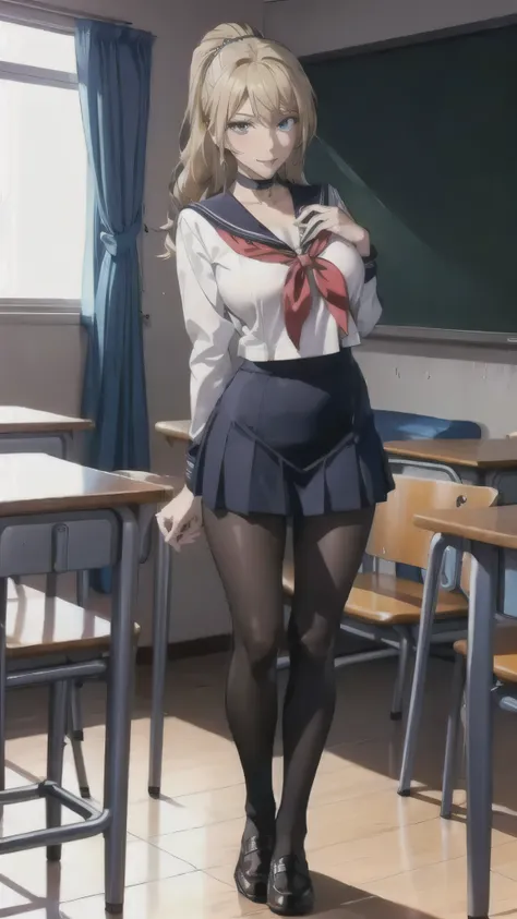 ((high school girl)),((school uniform)),((white blouse)),(((pleated mini skirt))), ((a shy smile)),((beautiful feet)),((beautifu...