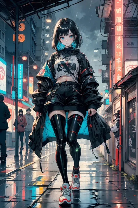 masterpiece, Highest quality, Realistic, Scattered beneath the surface, color付き照明, color, red + 黄color + green + Blue limited edition color palette, 詳細な概念figure, Line art, figure, cyber punk, 18 year old girl, Fearless, Robot Companion, Urban Armor, Cybern...