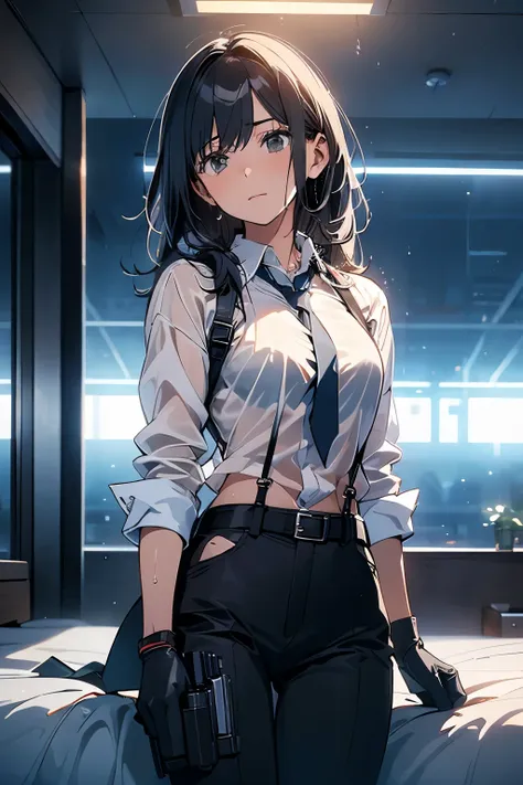 1 female, , high quality, masterpiece, ultra-high resolution, , cinema lighting, , , and the suspenders with the cranes flying　　...