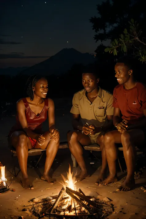 African ecient family on a camp fire at night
