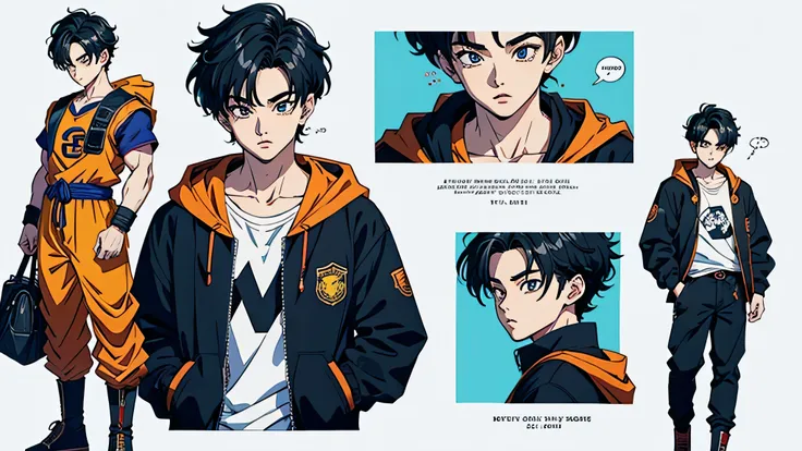 um jovem homem de 18 anos, bts, kpop, full body, one character, detailed illustration, 8k, anime, best quality, dragon ball z art style, masterpiece