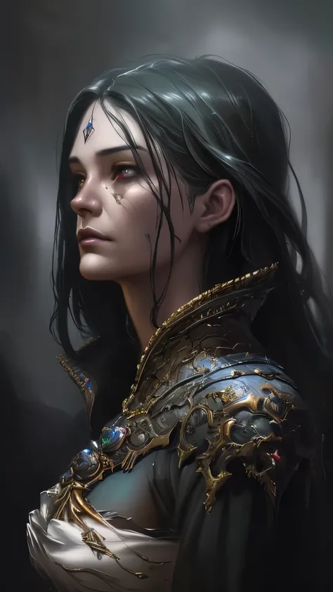 "Create a digital painting with a realistic and detailed style, inspired by fantasy art and concept art. The character should have strong, exaggerated features, with high detail and dramatic lighting. Include elements of realism with a touch of stylization...