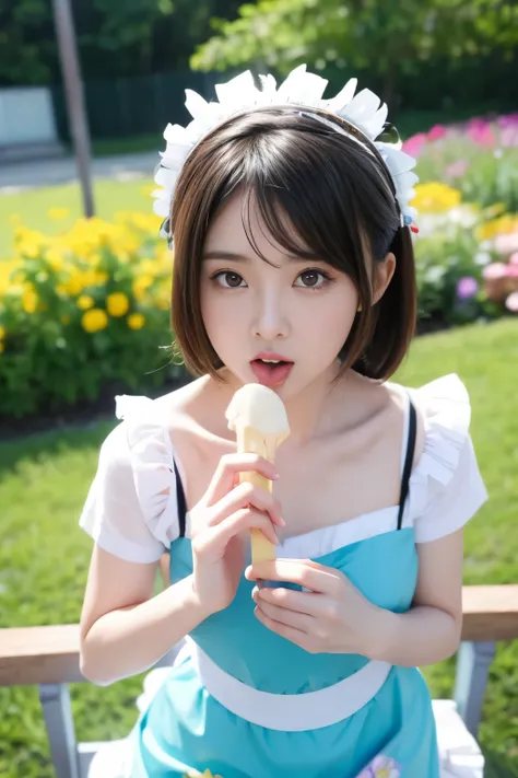 from above, face close-up,holding popsicle,popsicle_licking,lickinng,tongue_out, open_mouth,ice-cream,masterpiece,best quality,1...