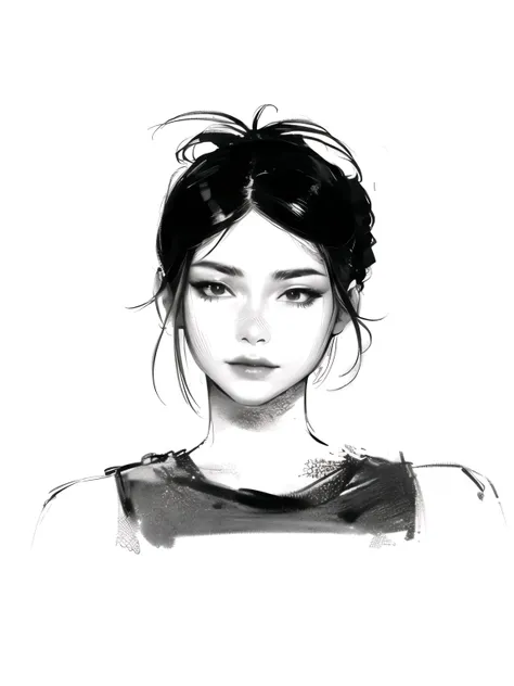 a drawing of a woman with a bun in her hair, detailed face of a asian, portrait of female korean idol, girl portrait, korean girl, portrait girl, portrait of a japanese girl, korean woman