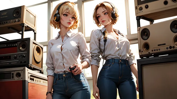 (masterpiece, Best quality:1.4), ultra detailed, soft light, daylight, cinematic light, granularity, (depth of field), (1 woman, One:1.4), mature woman, perfect female form, (perfect face, detailed face, glossy lips, Eyeliner), short hair, blonde, (natural...