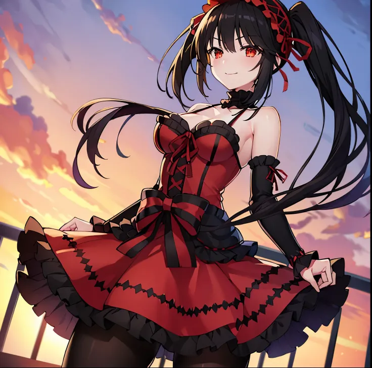 ((1girl)),((alone)), kurumi tokisaki,(masterpiece), (best quality), (ultra detailed), (best illustration), (best shadow), (absurdities), sharp focus, cowboy shot , dynamic posture looking at the viewer, big breasts, narrow waist, wide hips, wide thighs, ro...