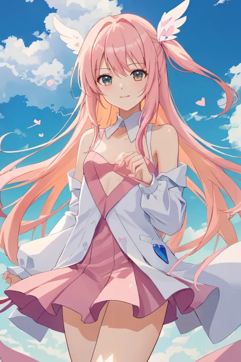 1_girl, (anime, kawai:2), (masterpeice, best_quality, clean:1.5), (sky_background:1.2), (cute, cute_smile, wholesome, young:1.8), (delicate, extremely_delicate, beautiful, thin:1.5), (girlfriend, angel:1.8), (green_eyes, simple_eyes:1.8) (long_hair, blond_...