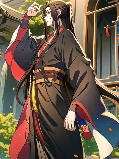 (masterpiece, best quality: 1.2), 1 male, 18 years old, solo, wei wuxian, mo dao zu shi, mdzs, black-red-purple clothes, purple ...