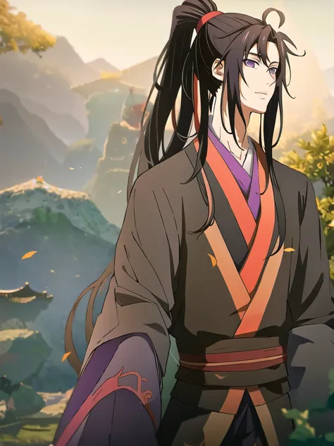 (masterpiece, best quality: 1.2), 1 male, 18 years old, solo, wei wuxian, mo dao zu shi, mdzs, black-red-purple clothes, purple ...