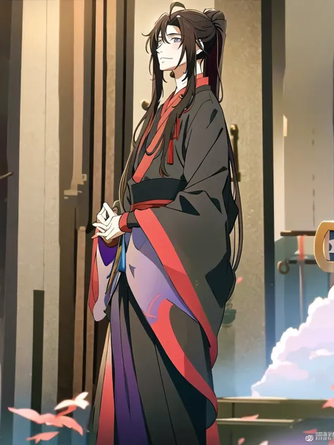 (masterpiece, best quality: 1.2), 1 male, 18 years old, solo, wei wuxian, mo dao zu shi, mdzs, black-red-purple clothes, purple ...