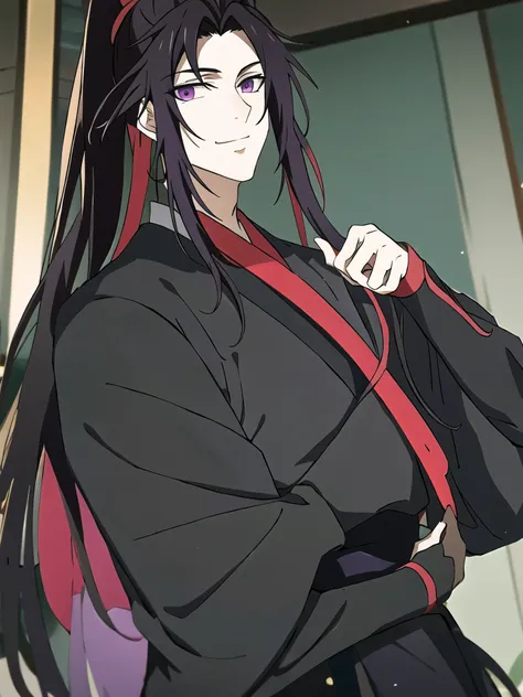 (masterpiece, best quality: 1.2), 1 male, 18 years old, solo, wei wuxian, mo dao zu shi, mdzs, black-red-purple clothes, purple ...