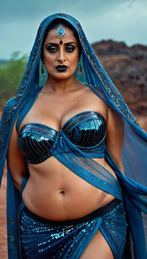 Looks like Mahie Gill, full body Closeup shot, Big chubby aunty, milf, cougar lady witch, fierce eyes, evil seductress, wide body, horny Gothic milf, 60 years old gorgeous mature lady, pervert demoness, demoness of lust, curvy, black lips, horny face, extr...