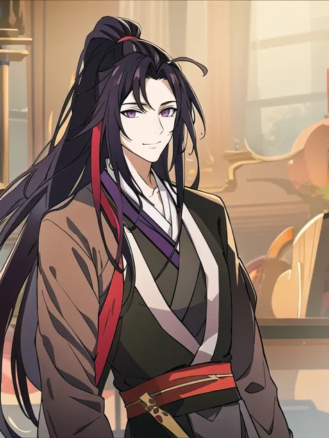 (masterpiece, best quality: 1.2), 1 male, 18 years old, solo, wei wuxian, mo dao zu shi, mdzs, black-red-purple clothes, purple ...