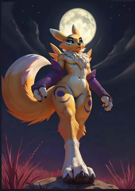 [renamon], [Uploaded to e621.net; (Pixelsketcher), (foxovh), (fluffkevlar)], ((masterpiece)), ((HD)), ((high res)), ((solo portrait)), ((full body)), ((low angle view)), ((feet visible)), ((detailed fur)), ((intricate details)), ((detailed shading)), {(ath...