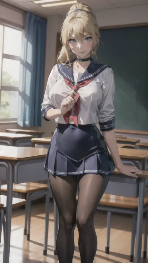 ((high school girl)),((school uniform)),((White blouse)),(((Pleated mini skirt))), ((A shy smile)),((Beautiful feet)),((Beautiful legs)),Ultra-high resolution, Mature Woman, Mature Woman, Very detailed, ((Big Breasts)), Perfect hands, Detailed fingers, Bea...