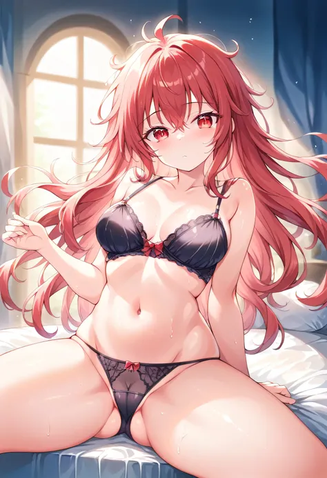 ((Best Quality)), ((masterpiece)), bedroom,((ultra detailed)), Extremely detailed CG, (illustration), bed, ((Detailed light)), (an extremely delicate and beautiful), 1 girl, Alone, ((cowboy shot)), ((beautiful face)),(beautiful detailed eyes), Red eyes,by ...