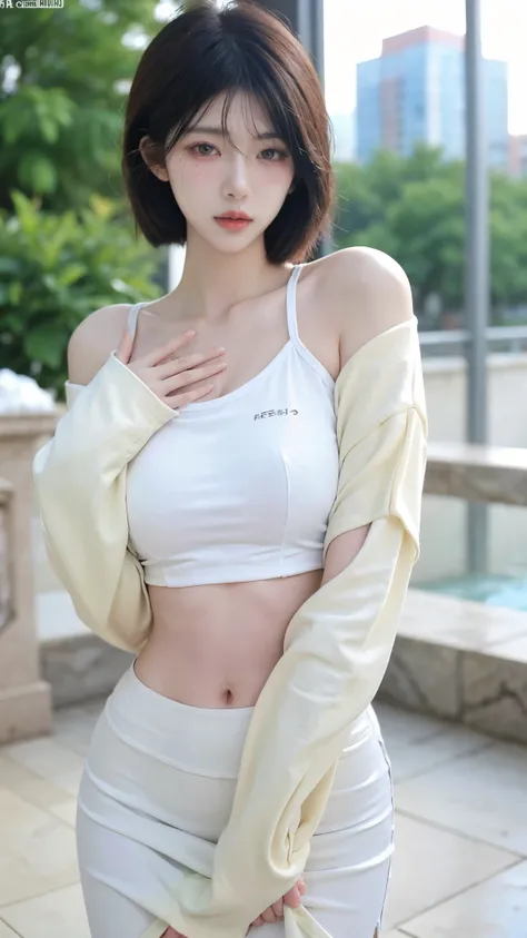 Beautiful woman with perfect figure:1.4，snow，Touching butt with both hands，snow背景，Layered Hairstyle，White skin，Prominent cleavage，Pleated Skirt，whole body，Very delicate face and skin texture，Double eyelids，Skin Whitening，Long white hair