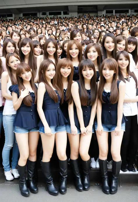 score_8, score_9, group photo, the women who were configured, crowd, straight long hair, brown hair, sexly, girl, sisters, ((bin...