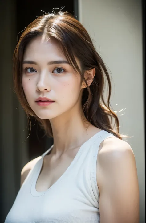 ((Highest quality, 8k, masterpiece :1.3)), One girl, Very fine skin、profile、Looking at the camera、Dynamic Lighting、Close-up of face、Beautiful woman with slim abdominal muscles :1.3, (Random Hairstyles, Huge breasts :1.2), Casual clothing :1.2 Highly Detail...