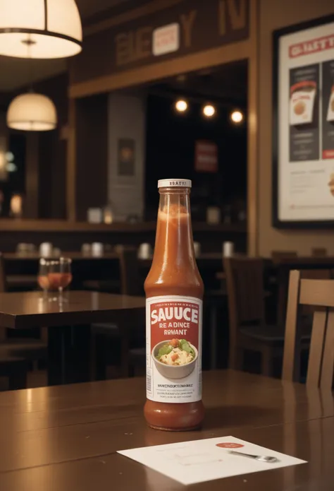 I want advertising with the brand of the sauce enjoying it in a restaurant