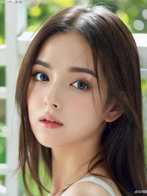 (((32ｋ,high details,high detail、masterpiece,attention to detail,alone))),Raw photo & realistic atmosphere,beautiful dark blue eyes,detailed mouth,glossy lips,thin eyebrows,fine eyes、Soft white skin that shines in every detail、Her deep black eyes are very b...