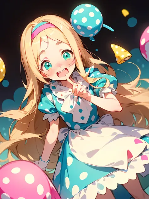 
(Alice in Wonderland:1.3),(straight black thinl long hair:1.2),big forehead,(A vibrant and lively background:1.2),(Pop and cute polka dot pattern:1.45)),((You are the main character！:1.2)),(Beautiful images:1.15),(high quality:1.15),((Perfect graphics:1.1...