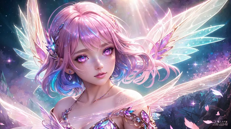 (best quality image, masterpiece, ultra-detailed, hd), dark fairy princess, 2 large broken glittered wings, gorgeous face detail...