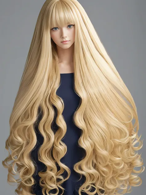 (Pure white wall background:1.8. Upper body photo from the knees up) ((Random poses to reveal as much of the dress as possible, Keep your back and hair as clean as possible.:1.5)) ((Her hair is incredibly straight.:1.5)) ((Beautiful model with long blonde ...
