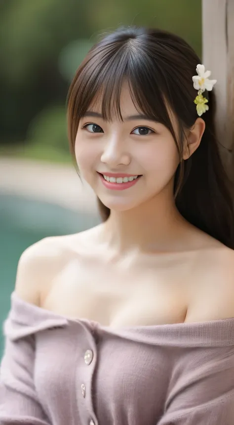 masterpiece,best quality,(Japanese girl),((Beautiful girl)),cleavage,(off shoulder:1.2),(perfect body beauty:1.2),(cute smile),from above