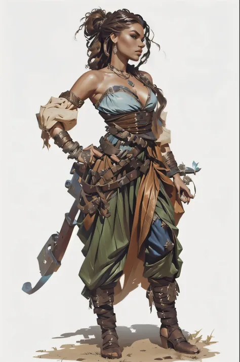 a woman based on Zendaya in a pirate outfit, pirate woman, swashbuckler class pirate, fantasy d&d character, rpg character art, rpg concept art character, epic exquisite character art, detailed facial features, detailed eyes, detailed lips, detailed face, ...