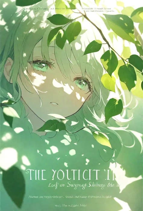 Literary magazine cover，Multiple youth，Close-up of face，The sunlight shines through the gaps in the leaves, casting dappled light and shadows，Fresh and natural，Dreamy mint green，Literary poster layout，The title says &quot;youth&quot; in English font