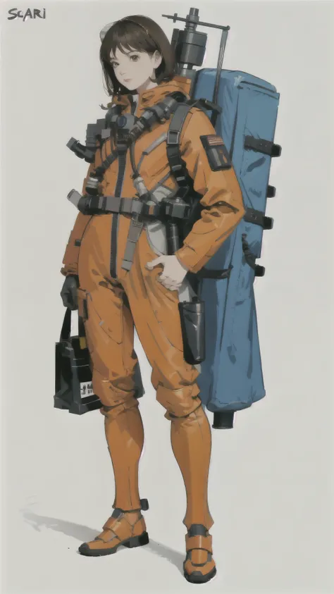 vintage sci-fi、militaryru、detailed、Orange spacesuit、masterpiece、Reference Art、Reference Sheet、Multiple Views、Reference Sheet、Model Sheet