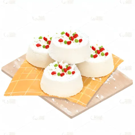 there are three pieces of cake on a plate with a napkin, Black person, 3delight, cake, sushi, cover, Granular, Food particles, Takeda Sana, dessert, Steamed bun, candy, (snow), Sweet sesame, recipe, Inspired by Tadanori Yokoo, California Volume, Realism