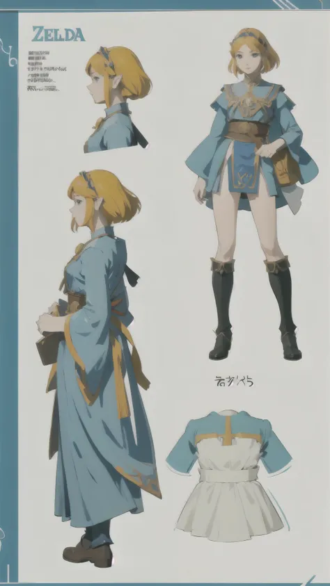 Zelda（Princesilitaryru、detailed、masterpiece、Reference Art、Reference Sheet、Multiple Views、Reference Sheet、Model Sheet